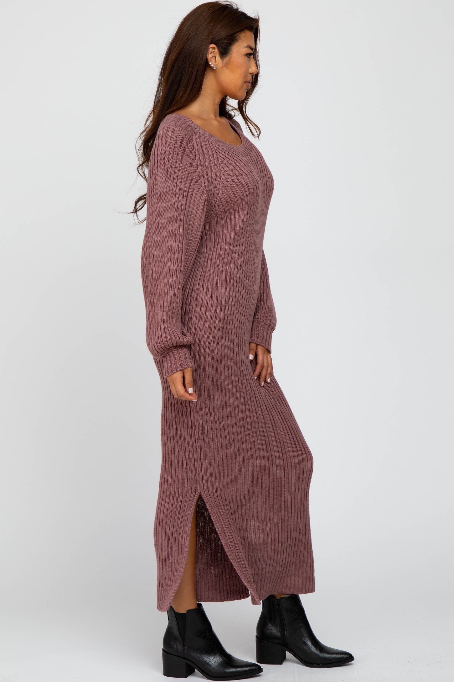 mauve sweater dress Stella 43.5 in Length Mauve Fuzzy Knit Puff Sleeve