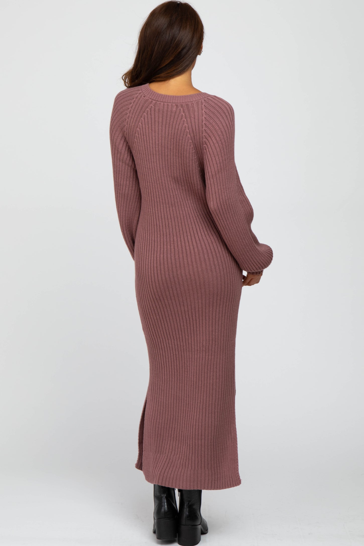 Mauve Side Slit Maxi Sweater Dress PinkBlush Mauve Side Slit Maxi Sweater Dress PinkBlush