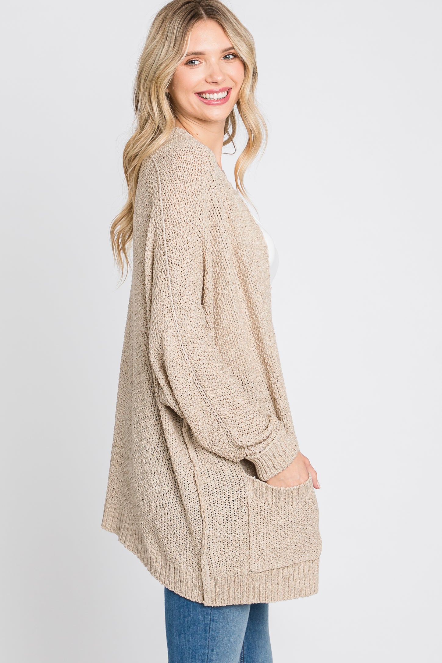 Beige Cuff Sleeve Cardigan