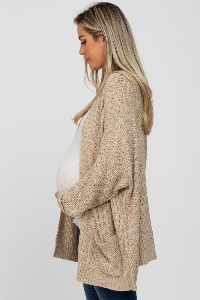 Beige Cuff Sleeve Maternity Cardigan