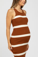Rust Striped Sleeveless Sweater Maternity Midi Dress