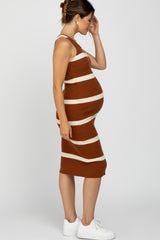 Rust Striped Sleeveless Sweater Maternity Midi Dress