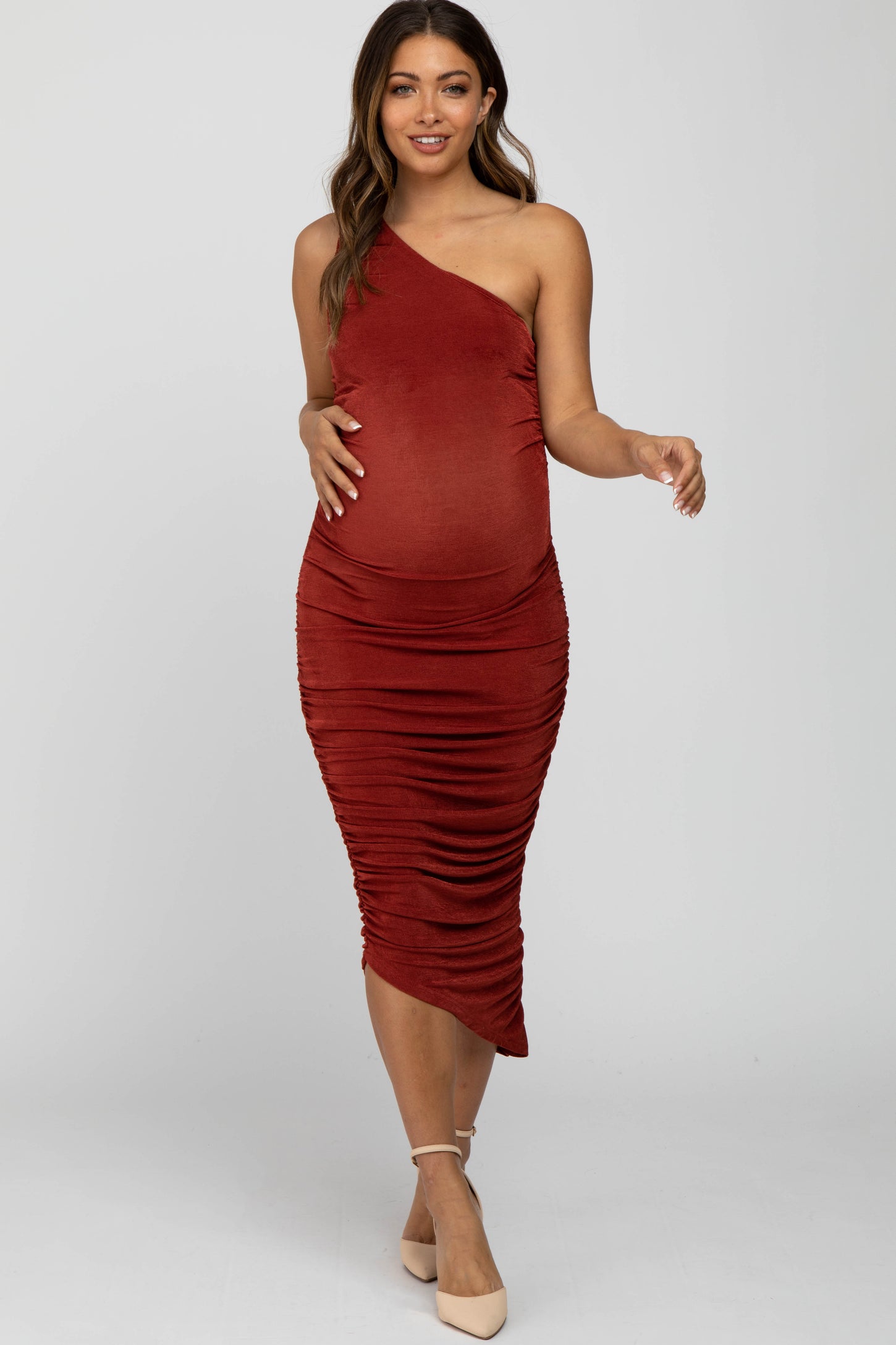 ruched side maternity dress Karymi Striped Maternity Dress, Short Sleeve Ruched Side Bodycon Pregnancy Dress, Round Neck Casual Stretchy Midi Dress Easter Dresses for Women 2026,