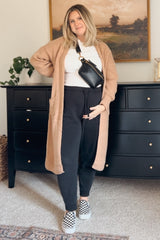 Taupe Bubble Sleeve Long Maternity Cardigan