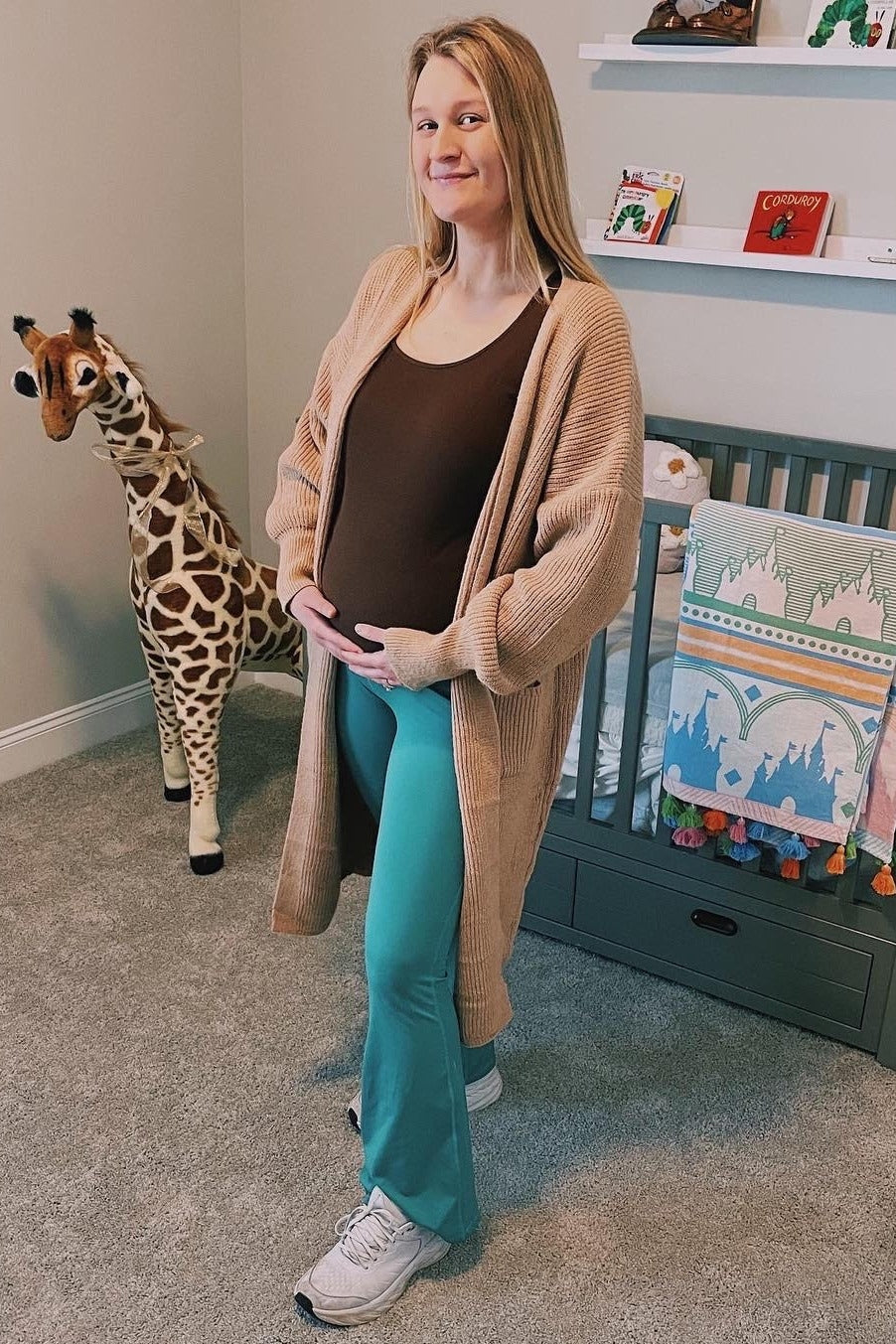 Taupe Bubble Sleeve Long Maternity Cardigan