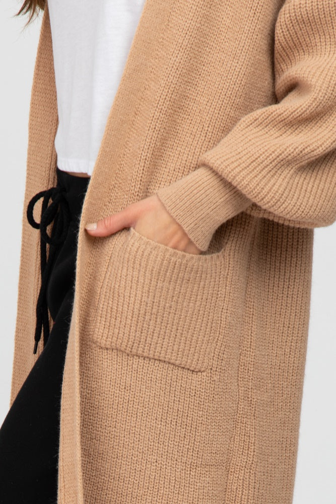 Taupe Bubble Sleeve Long Cardigan