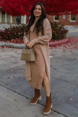 Taupe Bubble Sleeve Long Cardigan