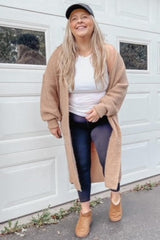 Taupe Bubble Sleeve Long Cardigan