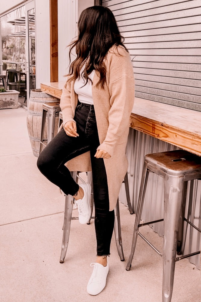 Taupe Bubble Sleeve Long Cardigan