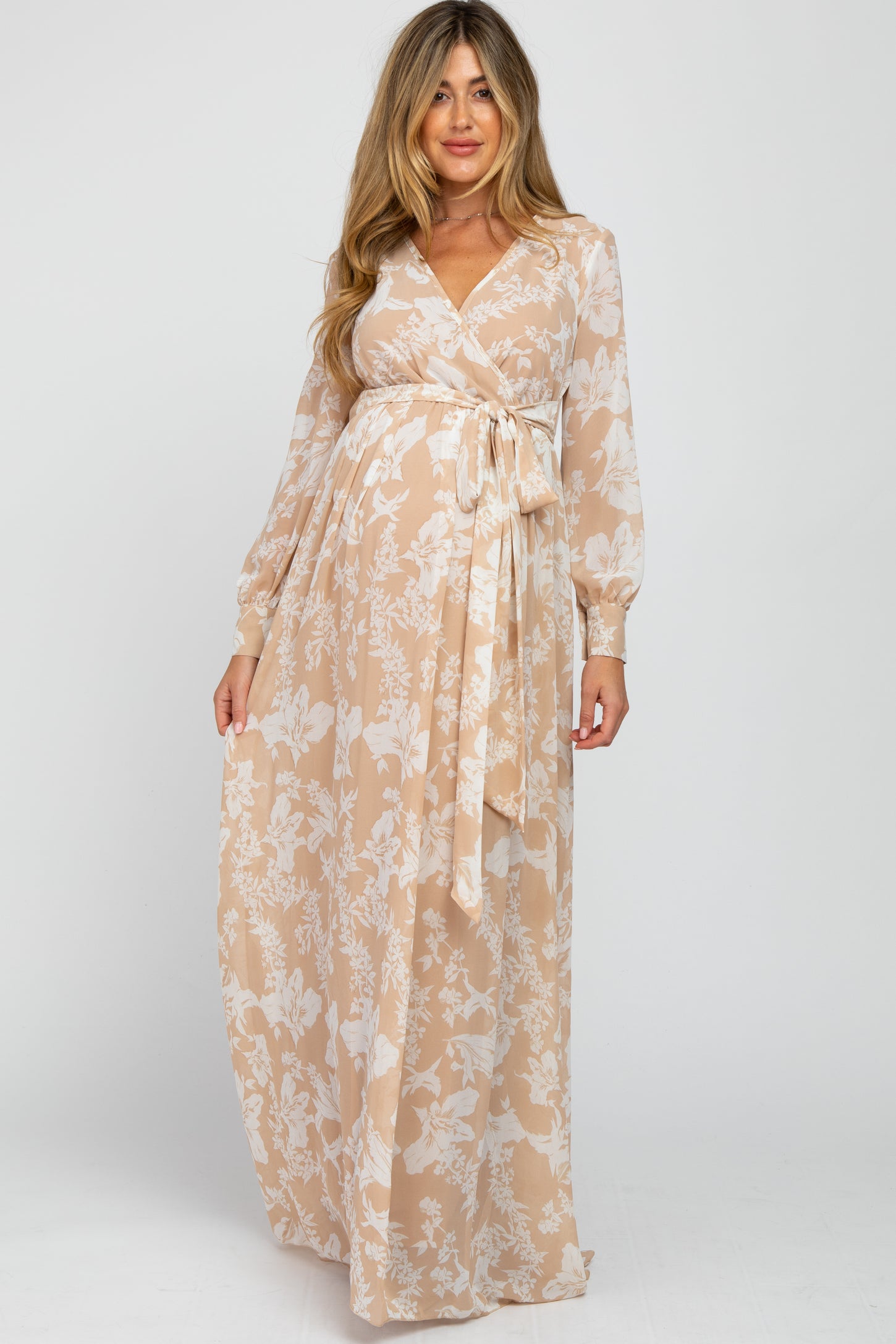 chiffon pregnancy dresses PinkBlush Taupe Floral Maternity Maxi Dress Taupe Medium 1* Dress Lace & Beads Bridesmaid upload-20260727 Color:Mixed Print