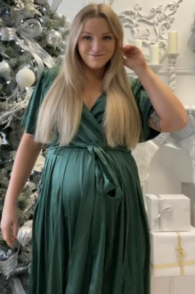 Green Side Slit Satin Maternity Maxi Dress Green Side Slit Satin Maternity Maxi Dress