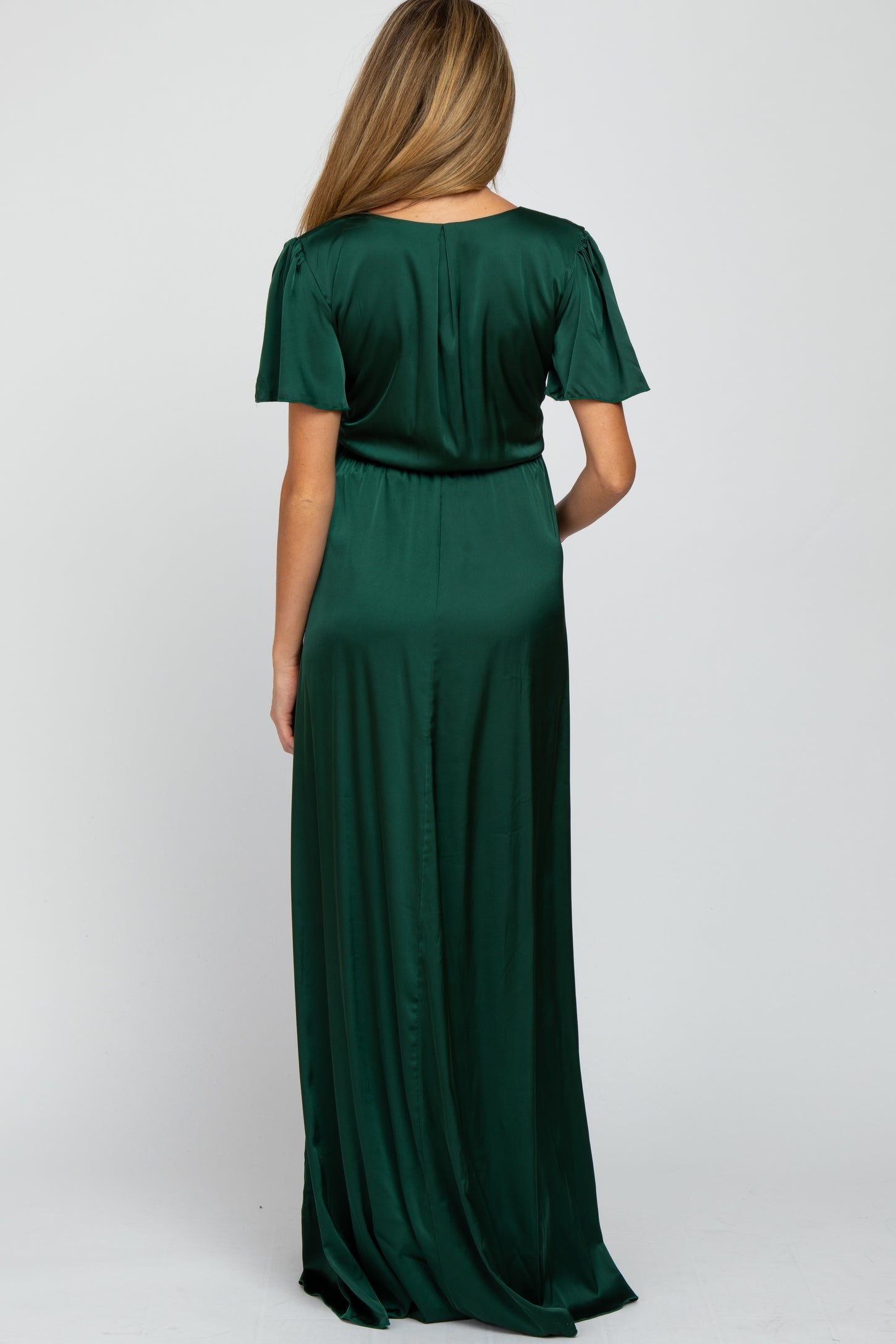 Green Side Slit Satin Maternity Maxi Dress Green Side Slit Satin Maternity Maxi Dress