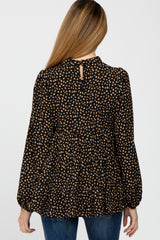 Black Animal Print Mock Neck Tiered Maternity Top