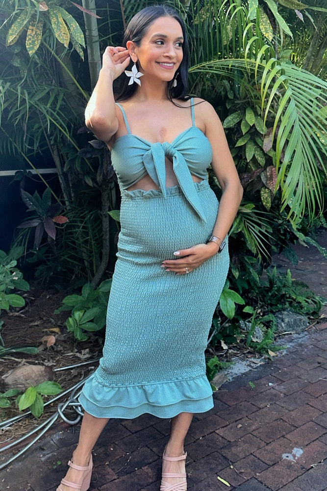 maternity cocktail dresses PinkBlush Green Gingham Print Smocked Fitted Self-Tie Midi Dress Large With a comfortable stretchy Nike's Dapper Dunks Were Color:Black Ivory Silver evxtm-vol2