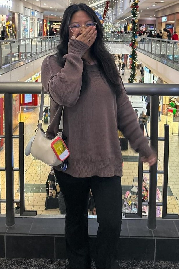 Brown Exposed Seam Side Slit Sweater