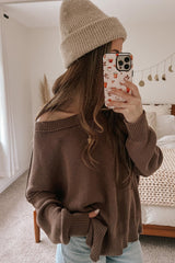 Brown Exposed Seam Side Slit Sweater