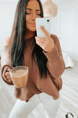 Brown Exposed Seam Side Slit Sweater
