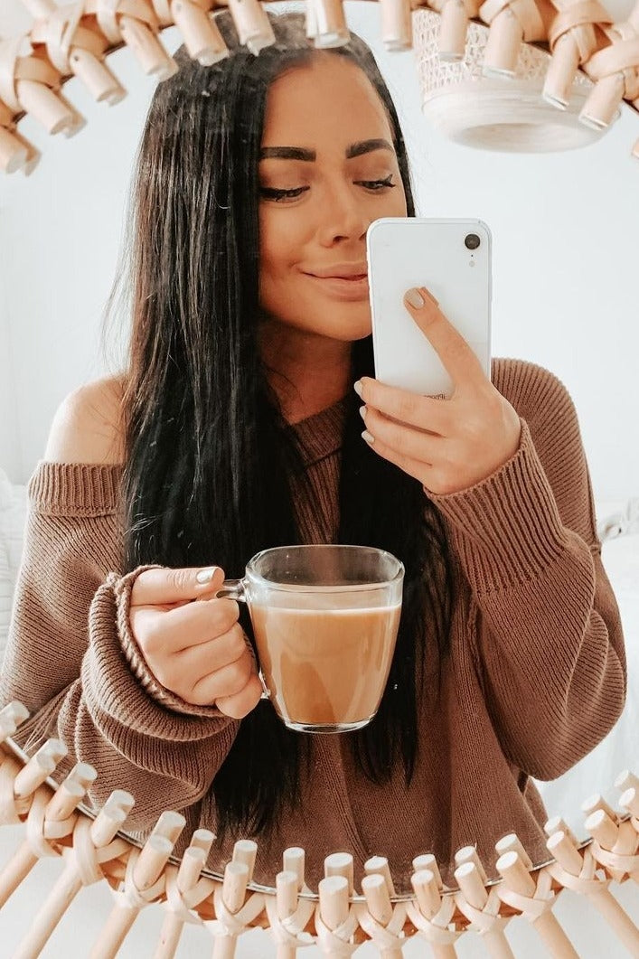 Brown Exposed Seam Side Slit Sweater