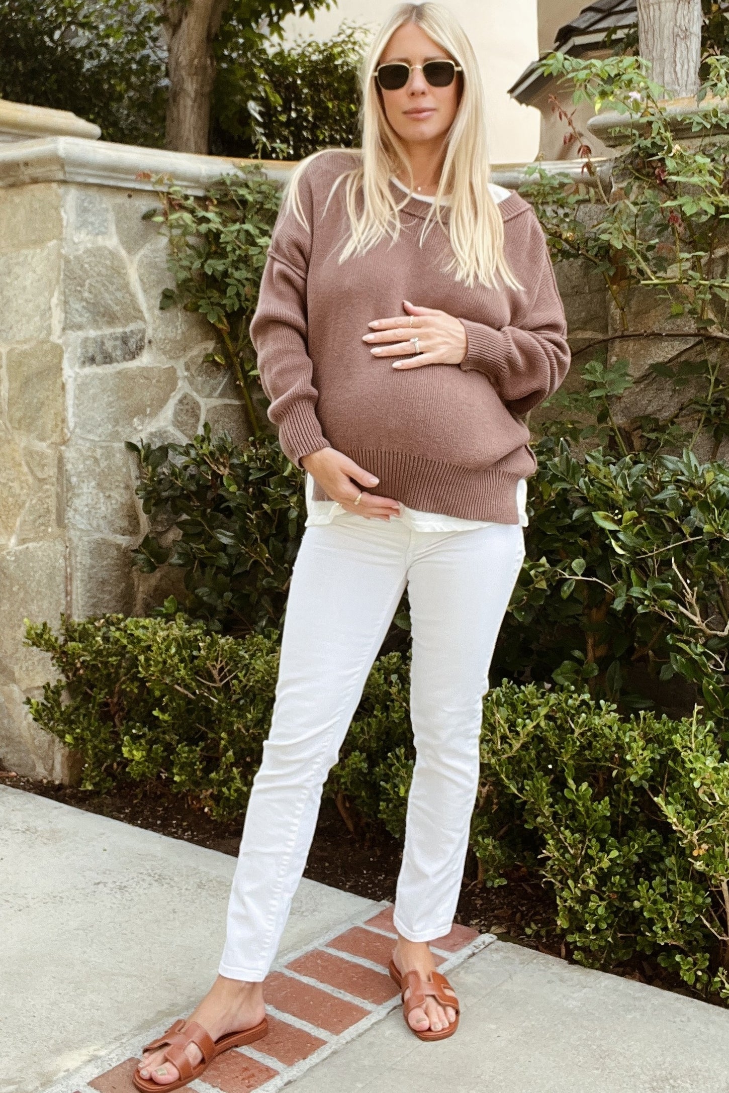 Brown Exposed Seam Side Slit Maternity Sweater