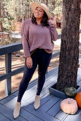 Brown Exposed Seam Side Slit Sweater