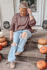 Brown Exposed Seam Side Slit Sweater