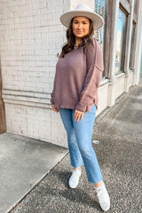 Brown Exposed Seam Side Slit Sweater