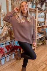 Brown Exposed Seam Side Slit Sweater