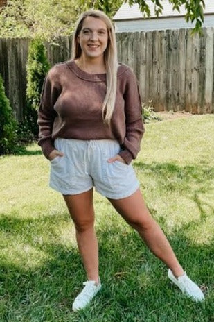 Brown Exposed Seam Side Slit Sweater