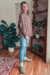 Brown Exposed Seam Side Slit Sweater