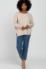 Beige Exposed Seam Side Slit Sweater