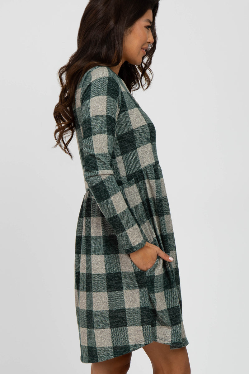 Forest Green Plaid Knit Dress Forest Green Plaid Knit Dress