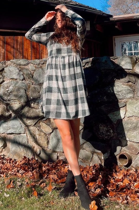 Forest Green Plaid Knit Dress Forest Green Plaid Knit Dress
