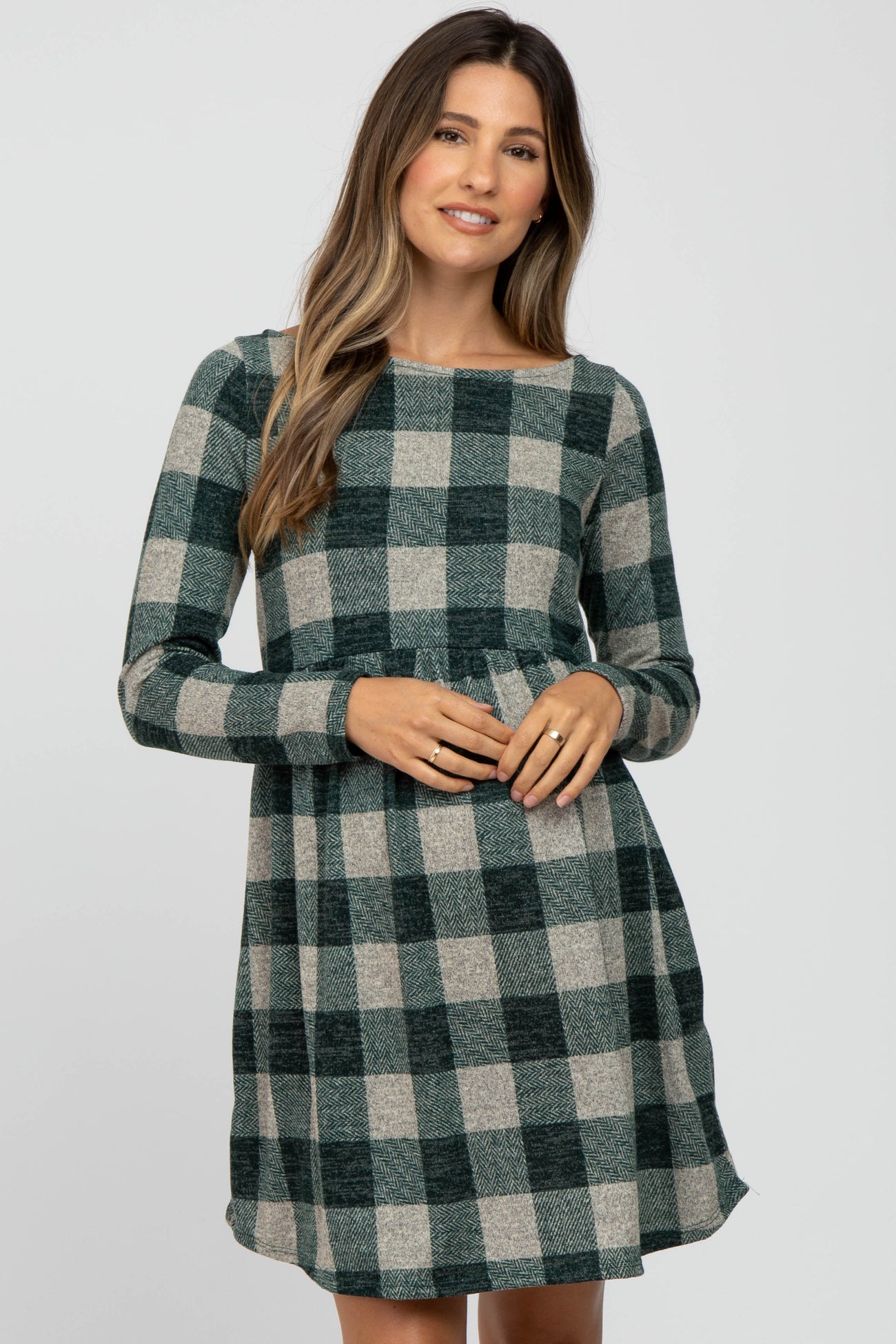 Forest Green Plaid Knit Maternity Dress PinkBlush Forest Green Plaid Knit Maternity Dress PinkBlush