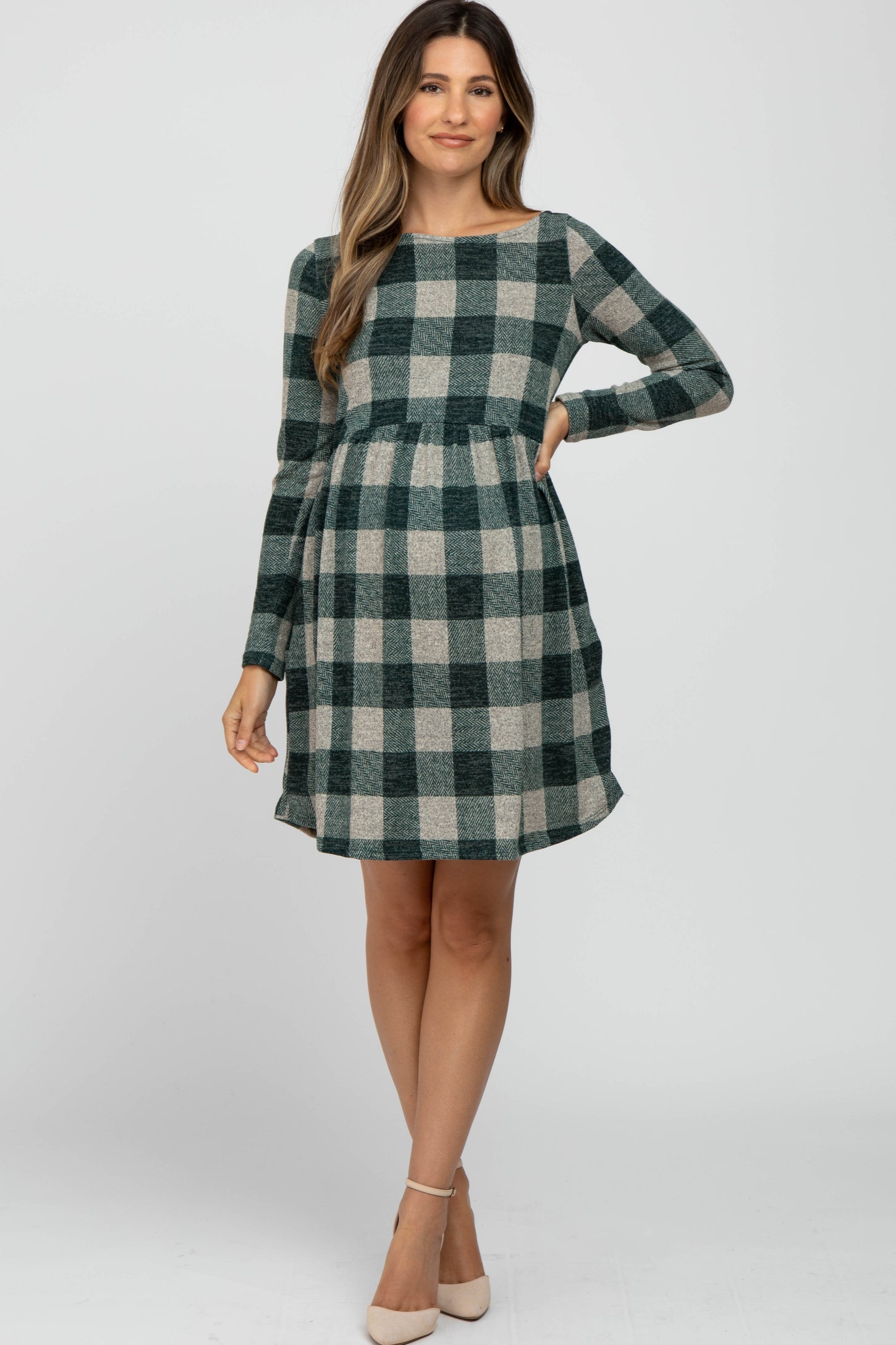 Pinkblush Forest Green Plaid Knit Maternity Dress Medium Pinkblush Forest Green Plaid Knit Maternity Dress Medium
