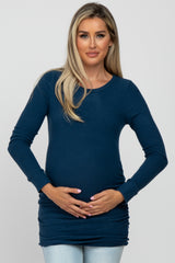 Deep Teal Soft Knit Ruched Maternity Top