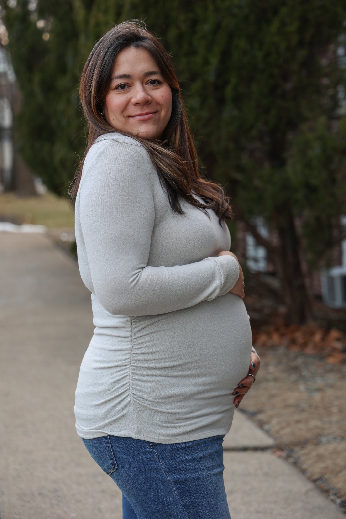 Cream Soft Knit Ruched Maternity Top