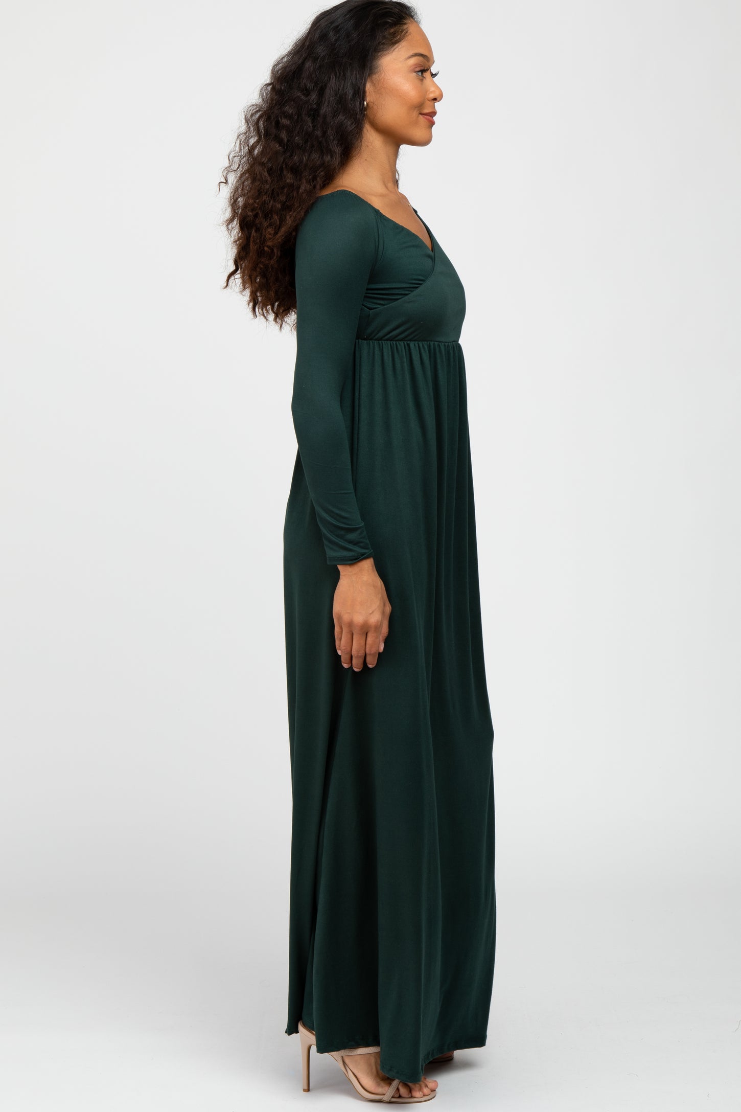 Forest Green Wrap Front Empire Waist Maxi Dress PinkBlush Forest Green Wrap Front Empire Waist Maxi Dress PinkBlush