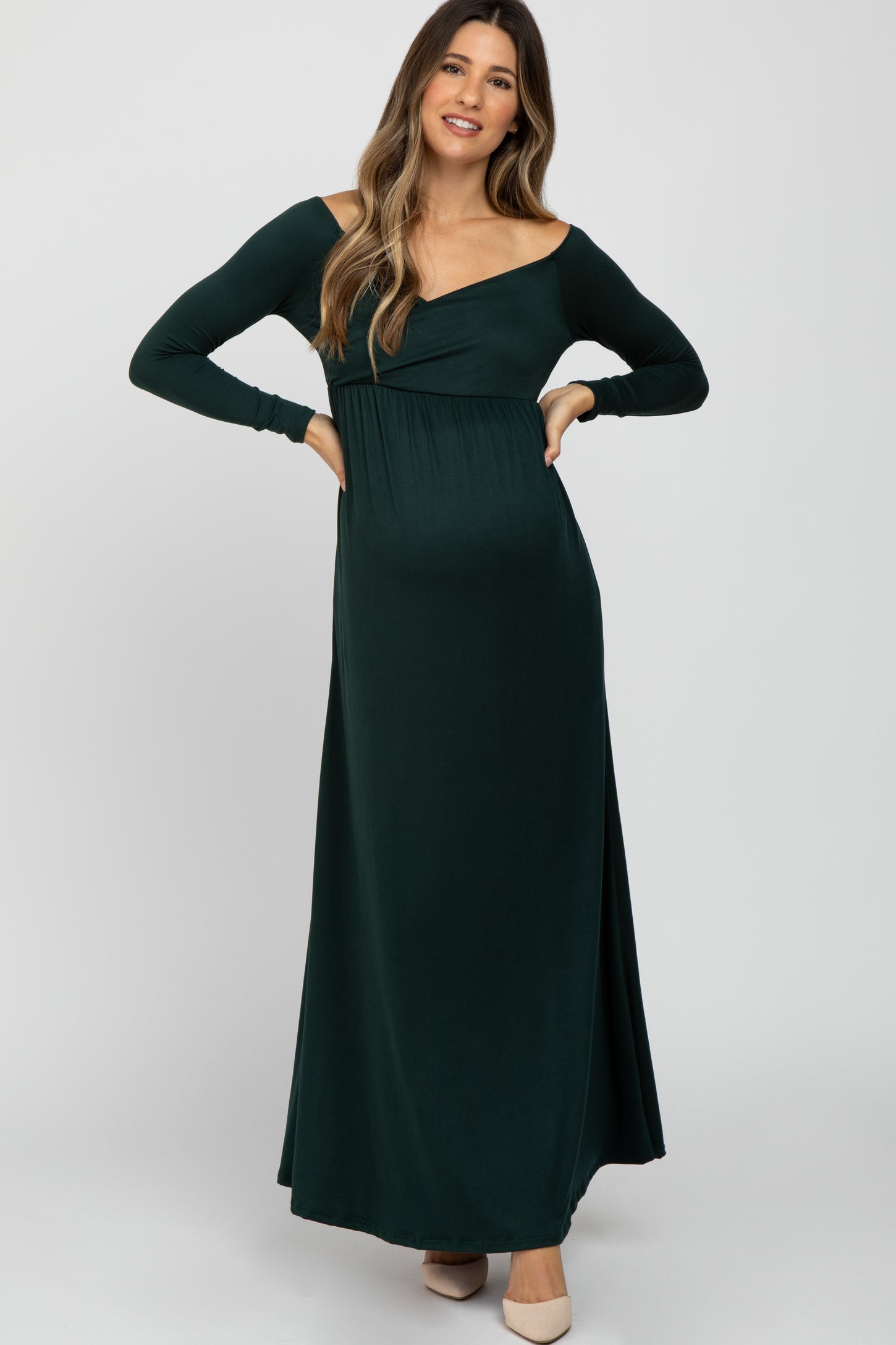 Forest Green Wrap Front Empire Waist Maternity Maxi Dress PinkBlush Forest Green Wrap Front Empire Waist Maternity Maxi Dress PinkBlush