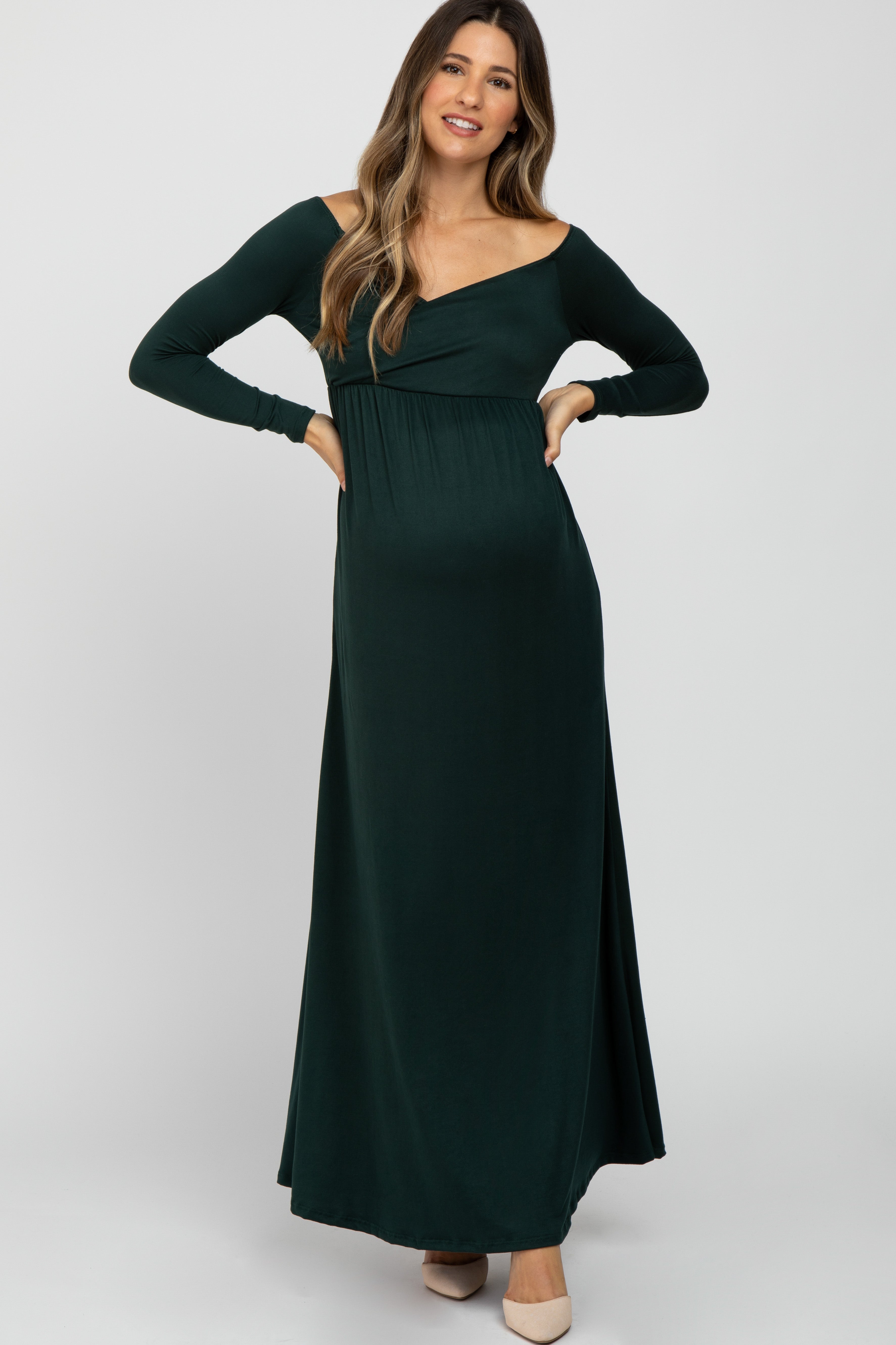 Forest Green Wrap Front Empire Waist Maternity Maxi Dress Large