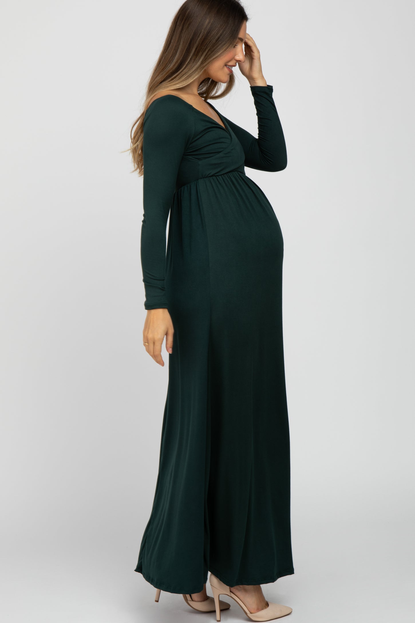 Forest Green Wrap Front Empire Waist Maternity Maxi Dress Large Forest Green Wrap Front Empire Waist Maternity Maxi Dress Large