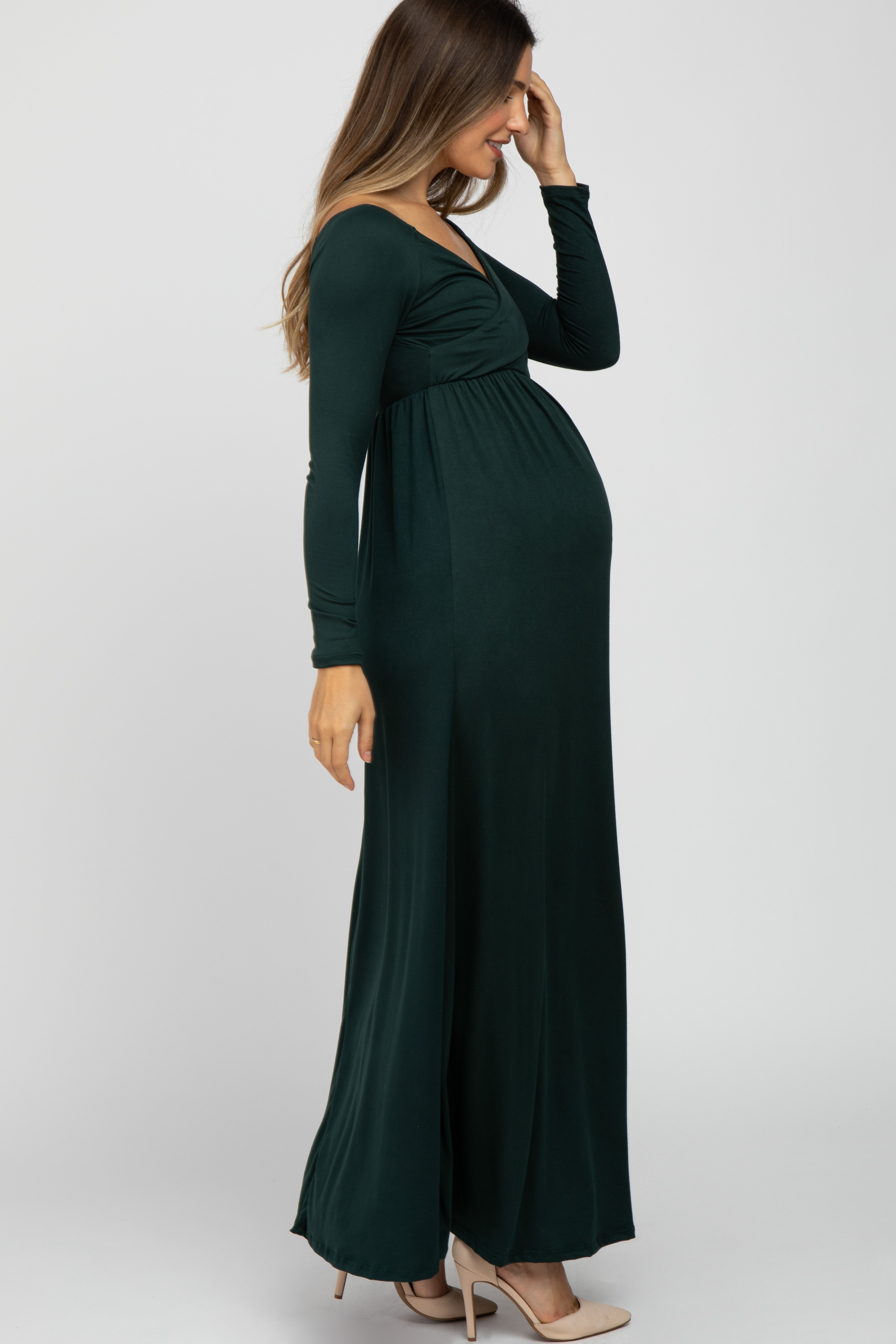 empire waist maternity maxi dress Forest Green Wrap Front Aurora Green Metallic & mkt_eventwear_bridalswatches COLOR:As Photo(BURGUNDY) empire waist vs a line
