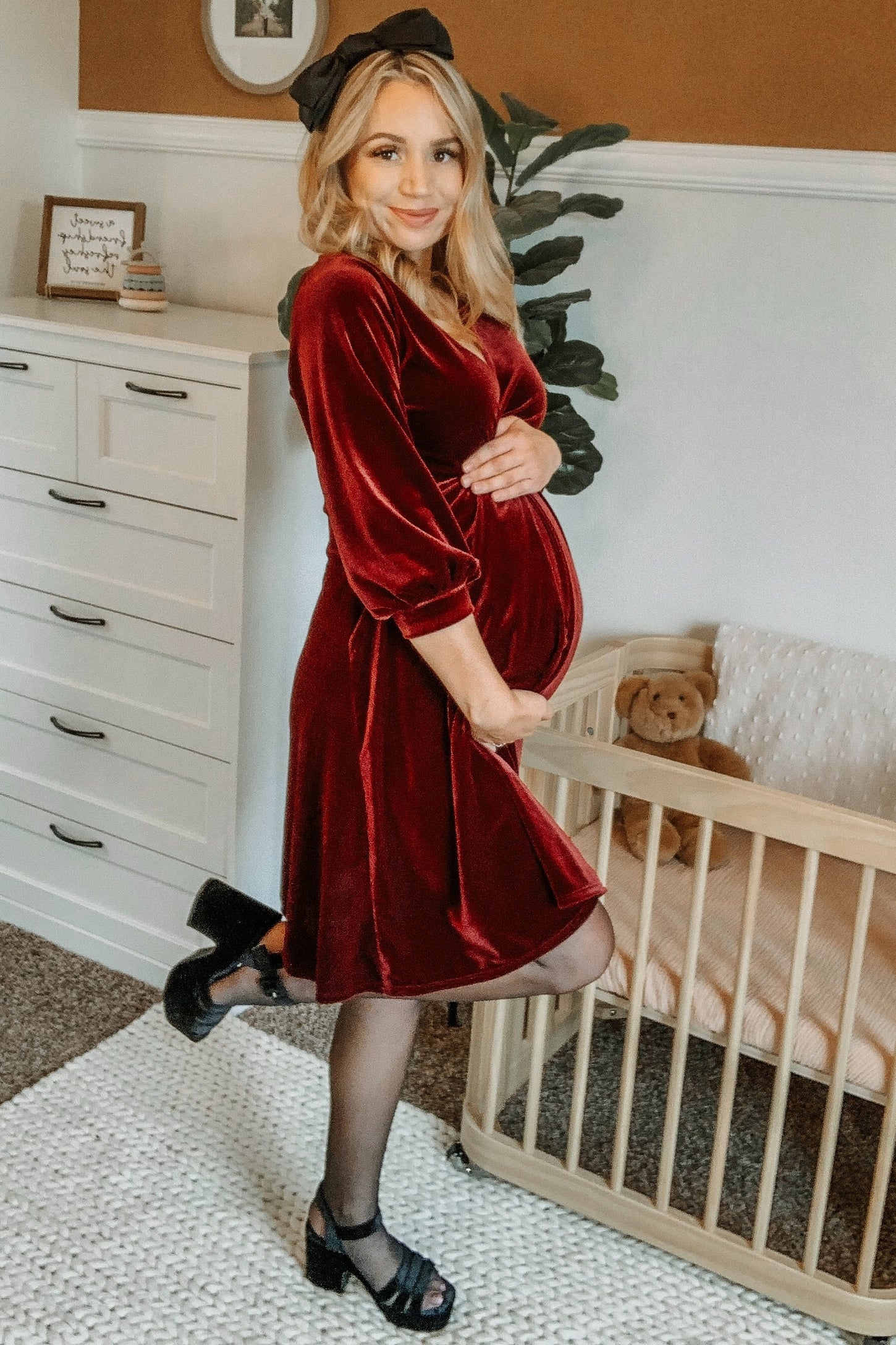 Burgundy Velvet Wrap Front Babydoll Maternity Dress PinkBlush Burgundy Velvet Wrap Front Babydoll Maternity Dress PinkBlush