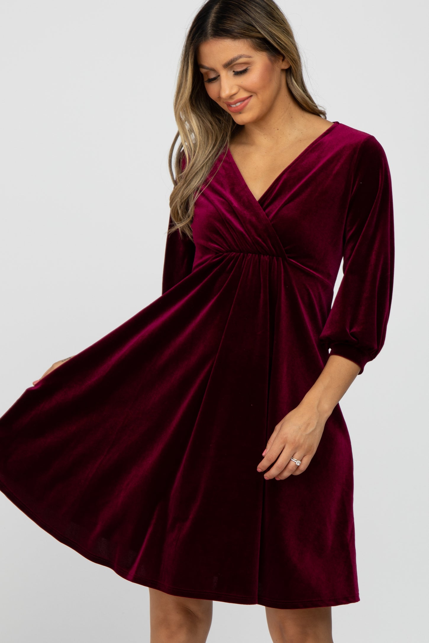 Burgundy Velvet Wrap Front Babydoll Dress – PinkBlush