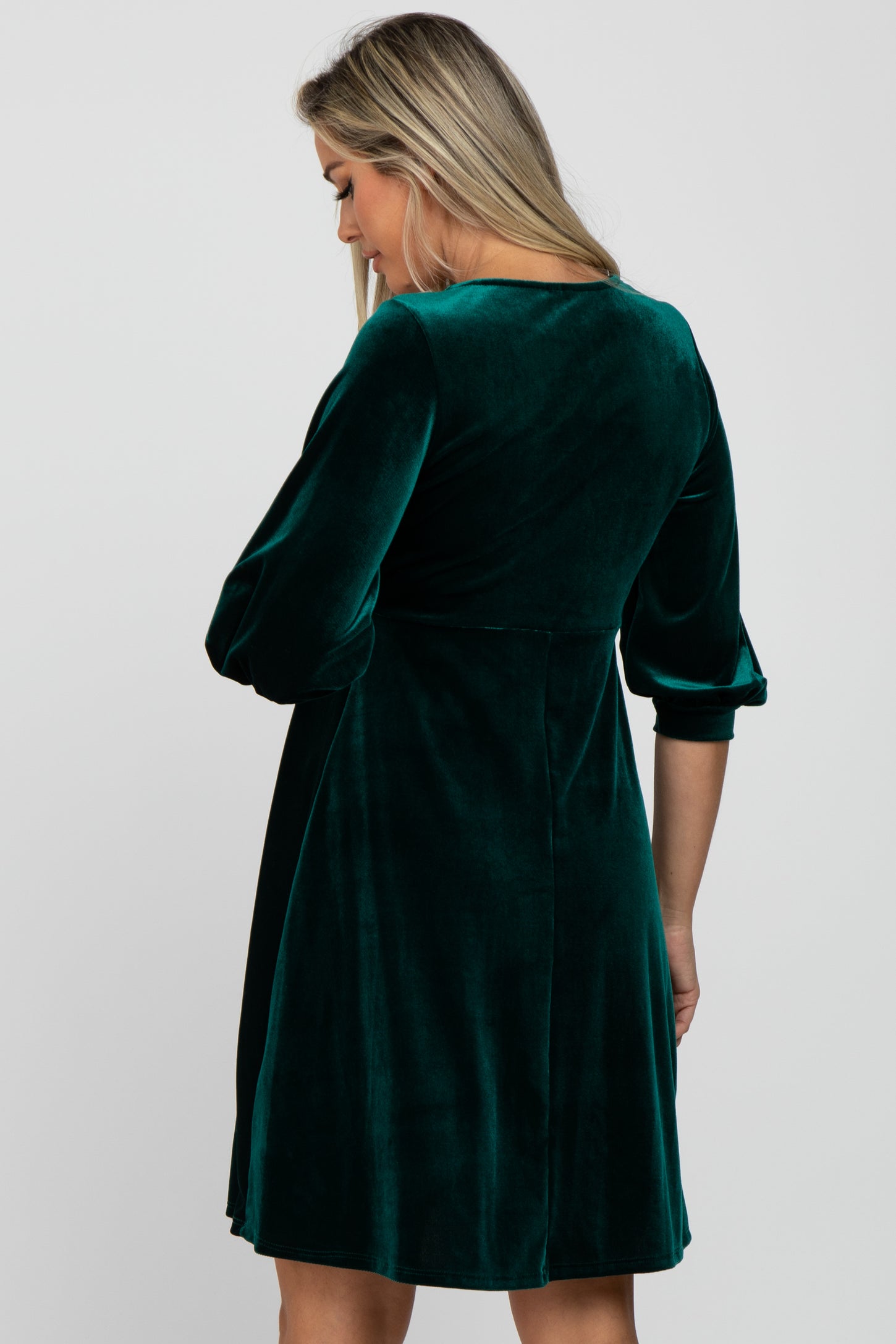 Green Velvet Wrap Front Babydoll Maternity Dress PinkBlush Green Velvet Wrap Front Babydoll Maternity Dress PinkBlush