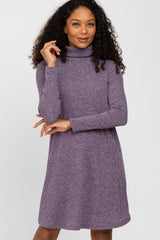 Purple Ribbed Turtleneck Dress