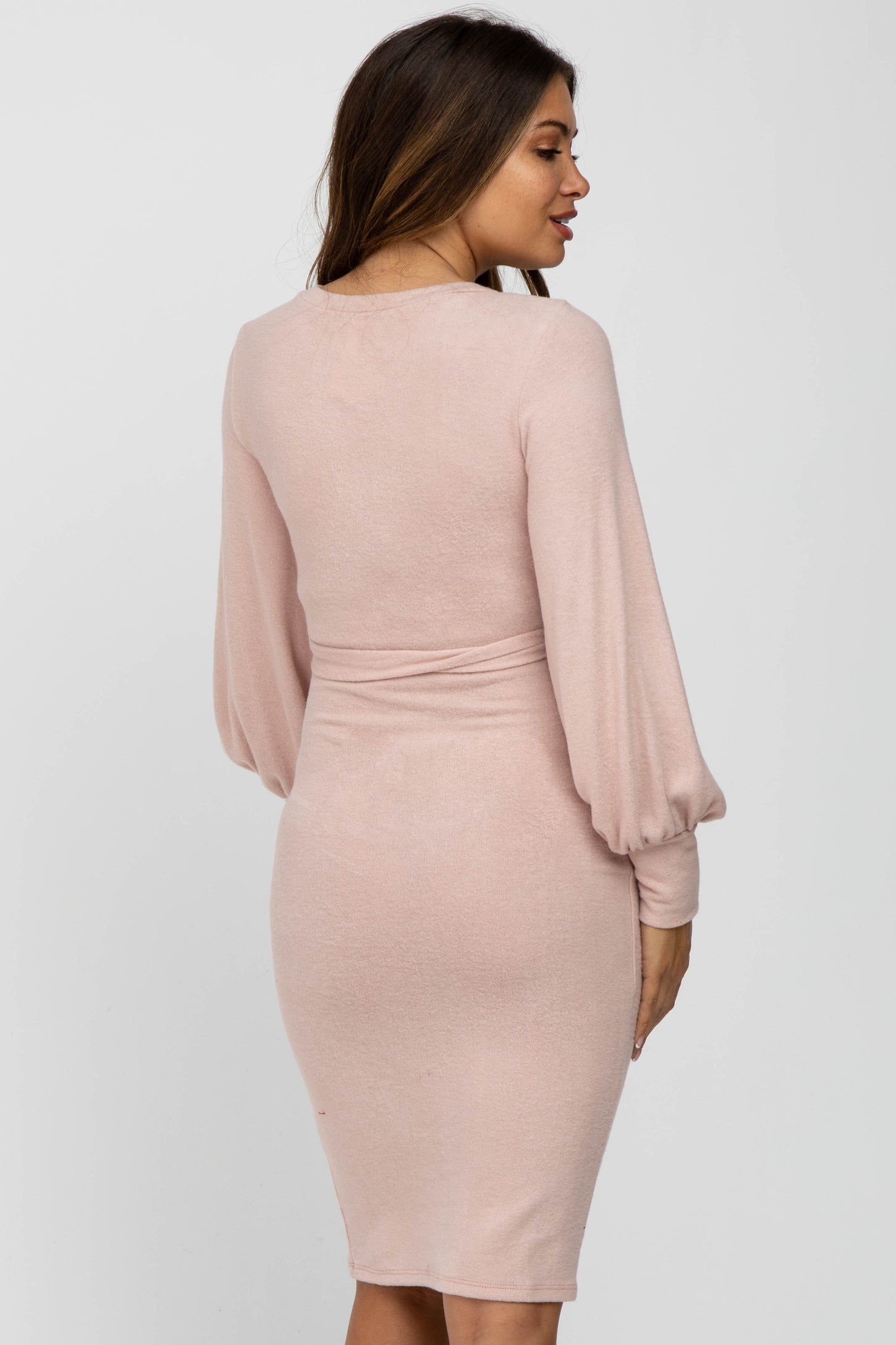 Pink Soft Brushed Waist Tie Bubble Sleeve Maternity Dress – PinkBlush Pink Soft Brushed Waist Tie Bubble Sleeve Maternity Dress – PinkBlush
