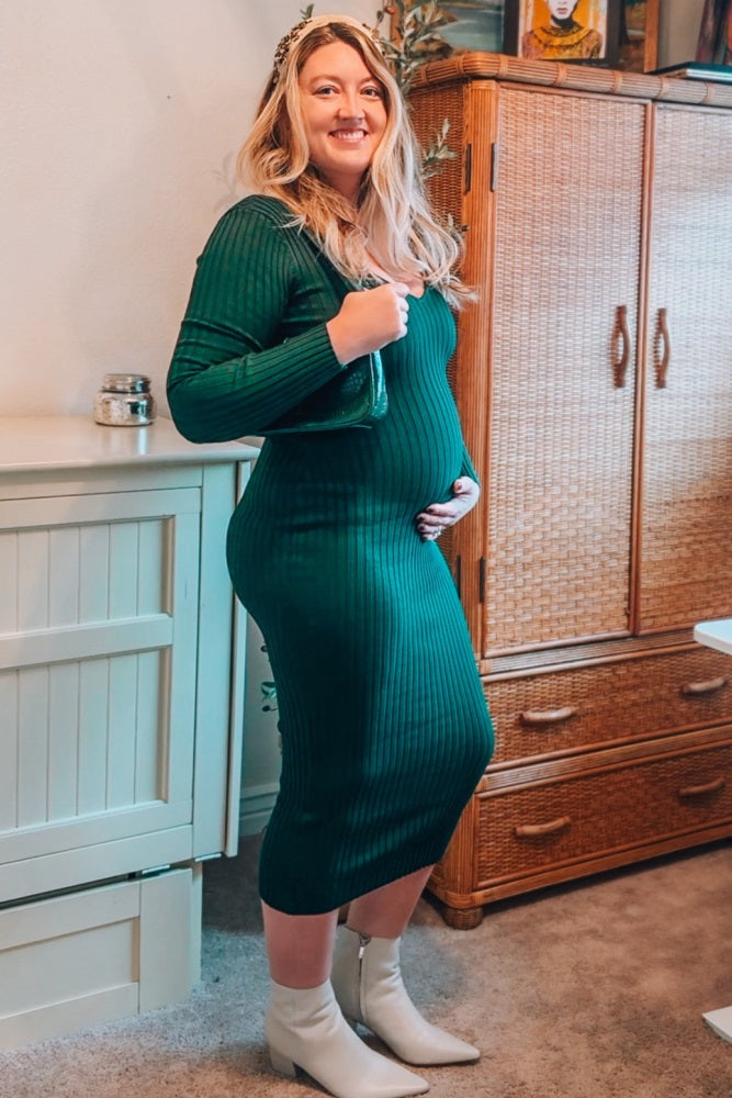 Forest Green V-Neck Long Sleeve Fitted Maternity Maxi Dress PinkBlush Forest Green V-Neck Long Sleeve Fitted Maternity Maxi Dress PinkBlush