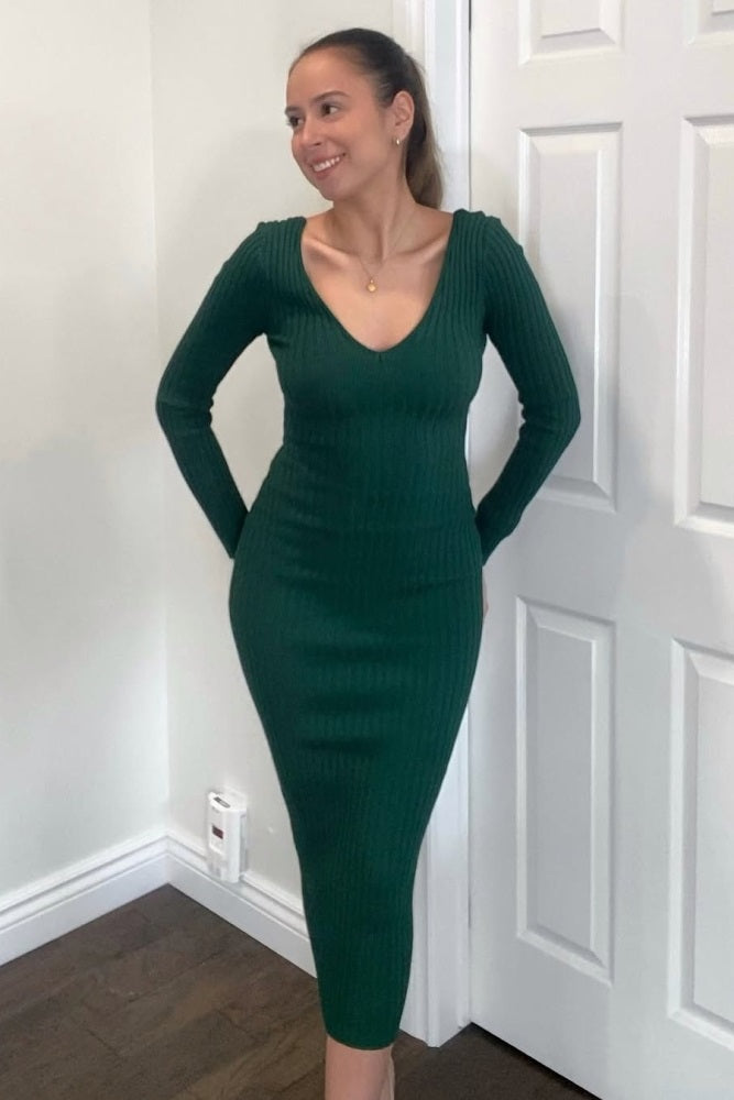Forest Green V-Neck Long Sleeve Fitted Maxi Dress PinkBlush Forest Green V-Neck Long Sleeve Fitted Maxi Dress PinkBlush