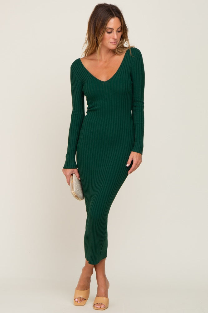 Forest Green V-Neck Long Sleeve Fitted Maxi Dress Forest Green V-Neck Long Sleeve Fitted Maxi Dress