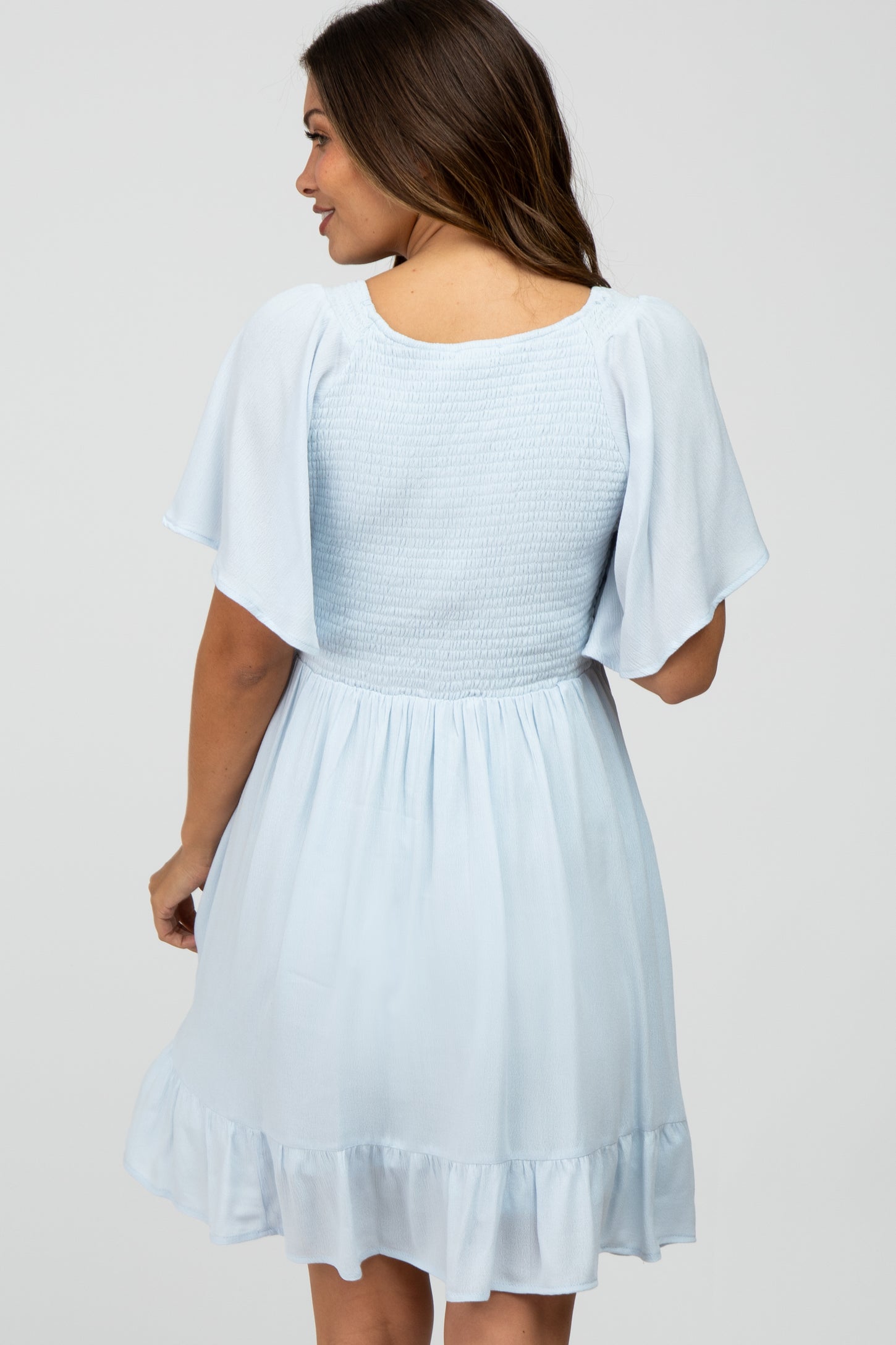PinkBlush Light Blue Smocked Front Ruffle Hem Maternity Dress Small PinkBlush Light Blue Smocked Front Ruffle Hem Maternity Dress Small
